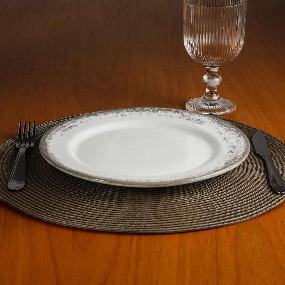 Prato Raso De Porcelana Névoa Cinza Schmidt - 26 cm