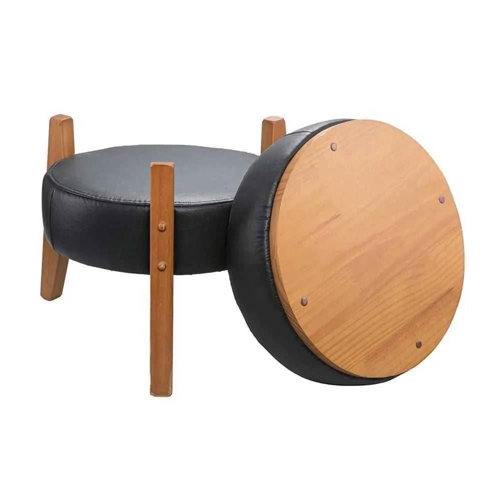 Puff Multiuso Jakarta 39X41 Cm Havan Casa - Preto/Couro Sintético