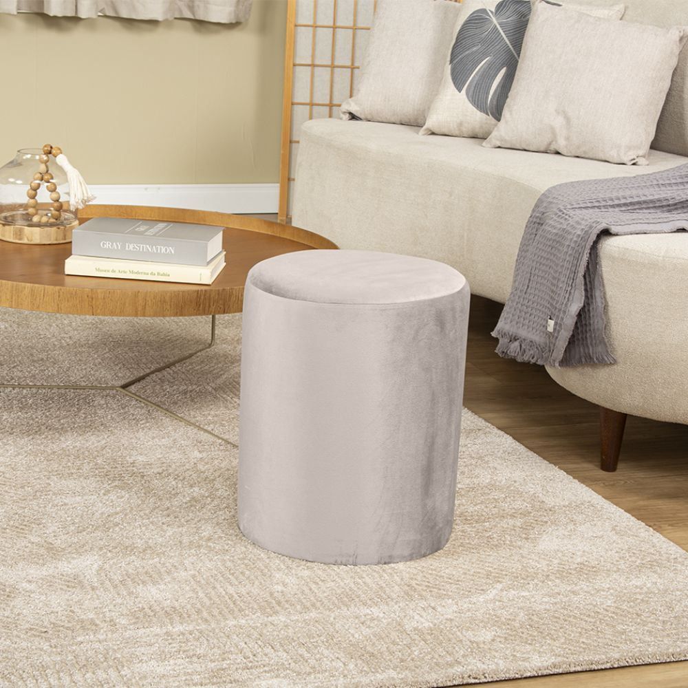 Puff Redondo Veludo 42 Cm Havan Casa - Champagne