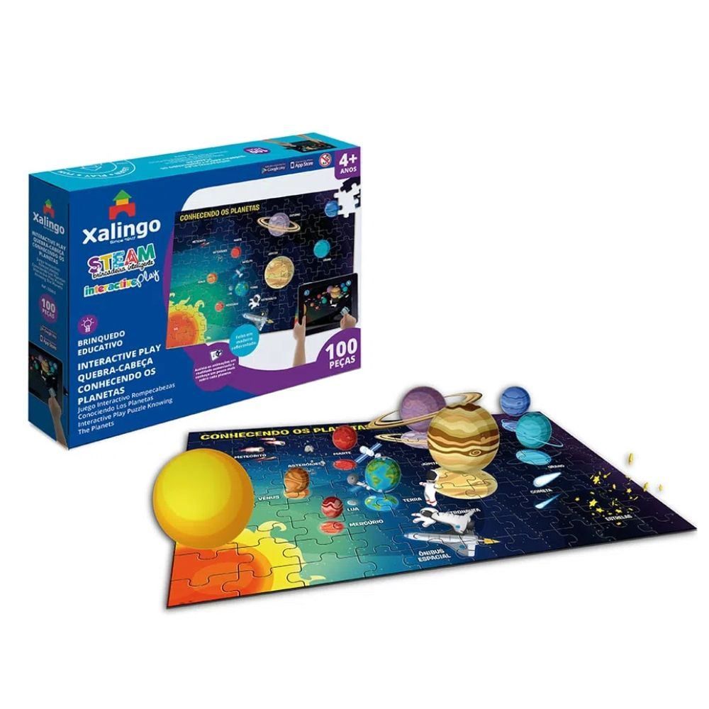 Quebra Cabeça  Interactive Play Planetas 100 Peças Xalingo - 5326.5
