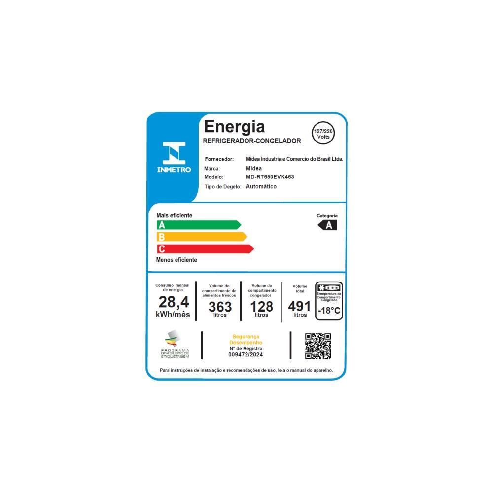 Refrigerador Geladeira Midea Frost Free Duplex 491 Litros Inox - Bivolt
