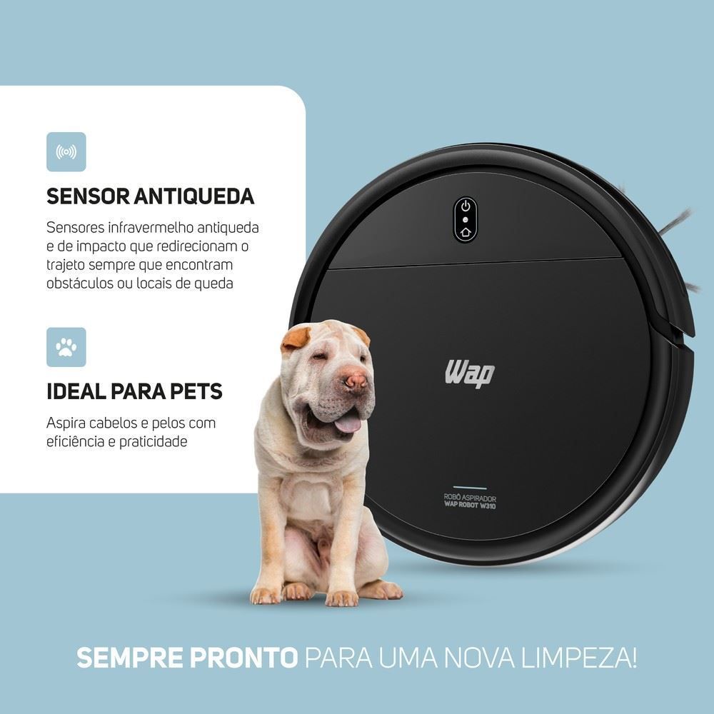 Robô Aspirador 3 em 1 Wap Robot W310 com Base Carregadora Bivolt