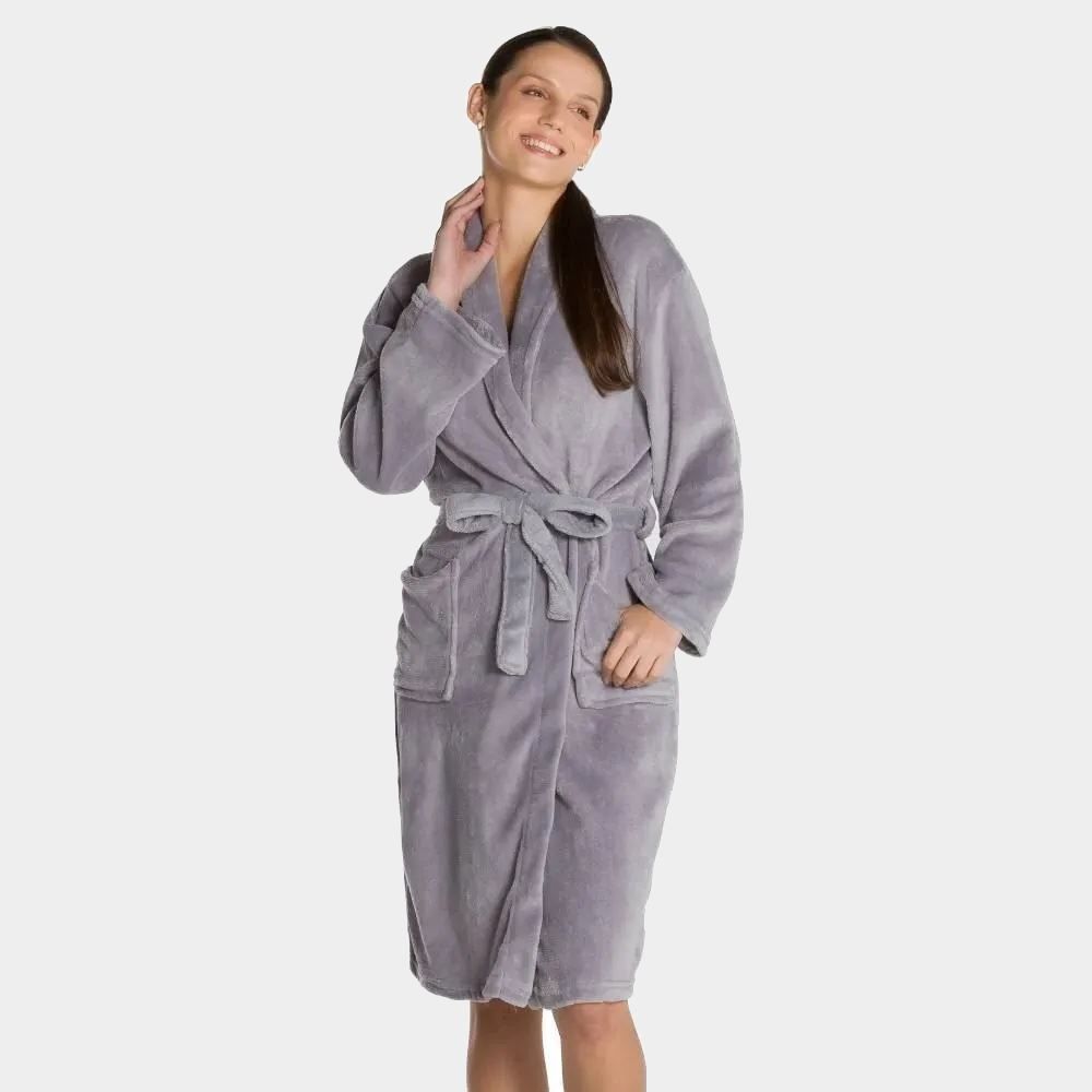 Roupão Adulto G Microfibra Paris Havan Casa - Cinza Amianto