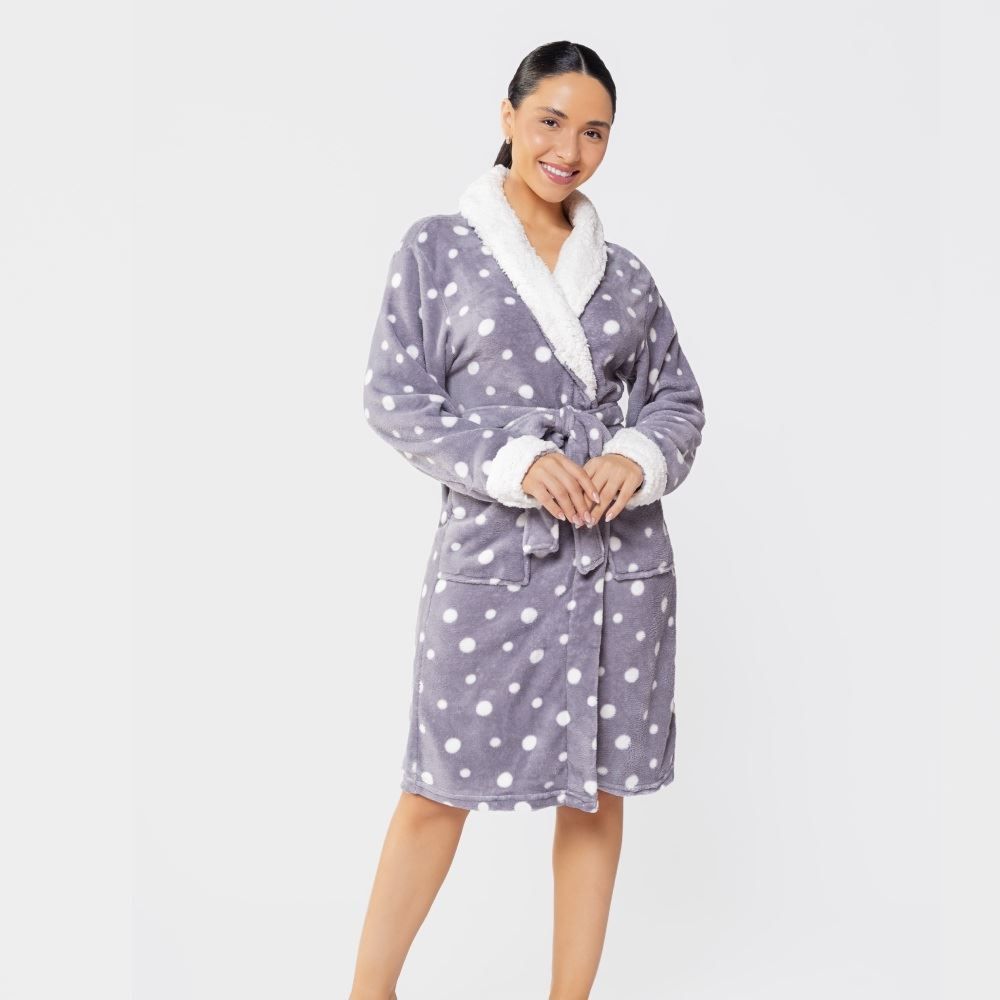 Roupão Adulto G Microfibra Elegance Havan Casa - Poa Cinza