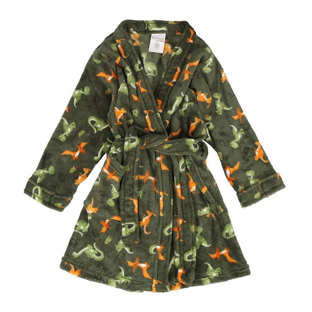 Roupão Infantil G Microfibra Lumini Havan Kids - Dinossauro Verde