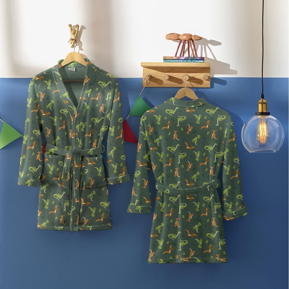 Roupão Infantil G Microfibra Lumini Havan Kids - Dinossauro Verde