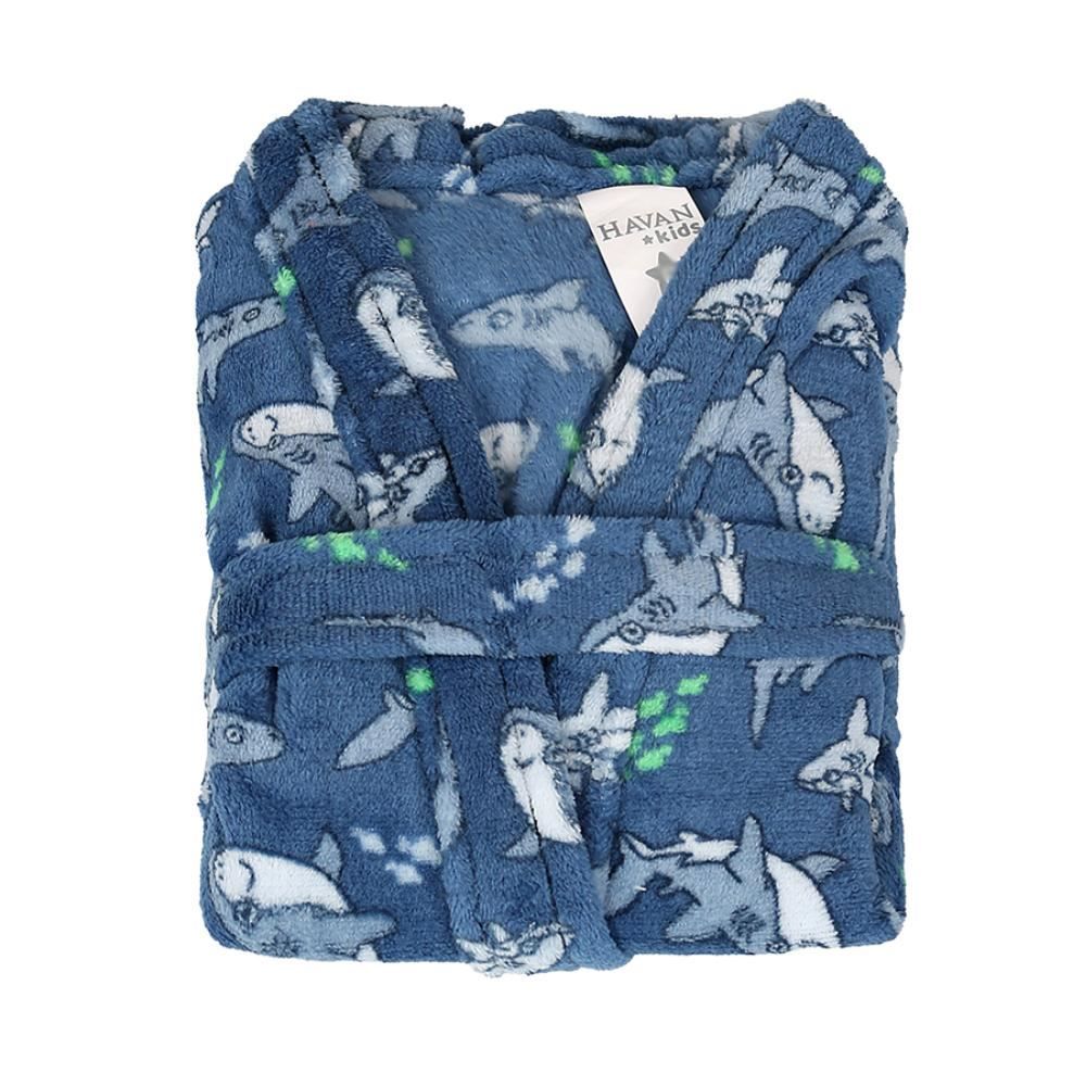 Roupão Infantil G Microfibra Lumini Havan Kids - Tubarão Azul