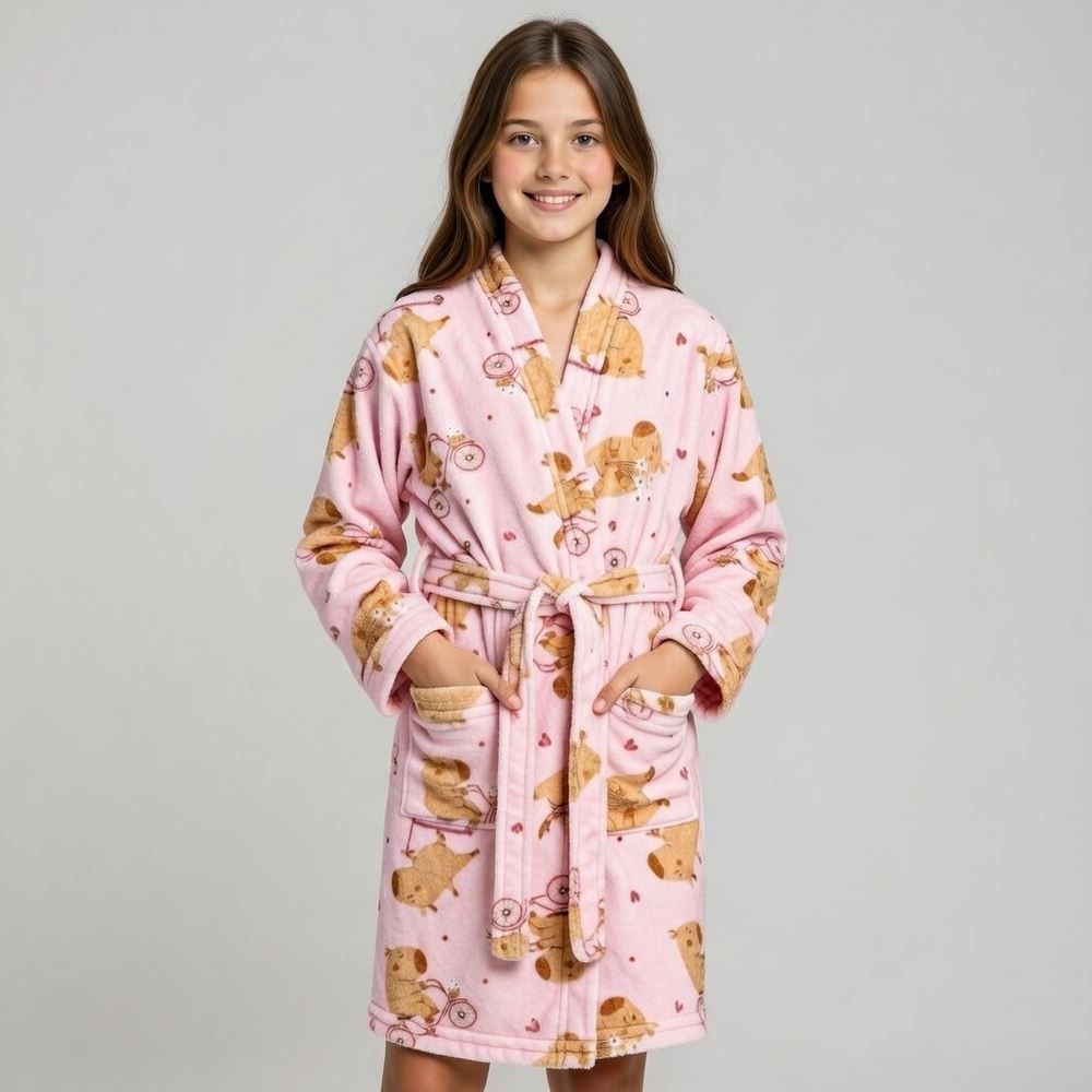 Roupão Infantil G Microfibra Lumini Havan Kids - Capivara Rosa