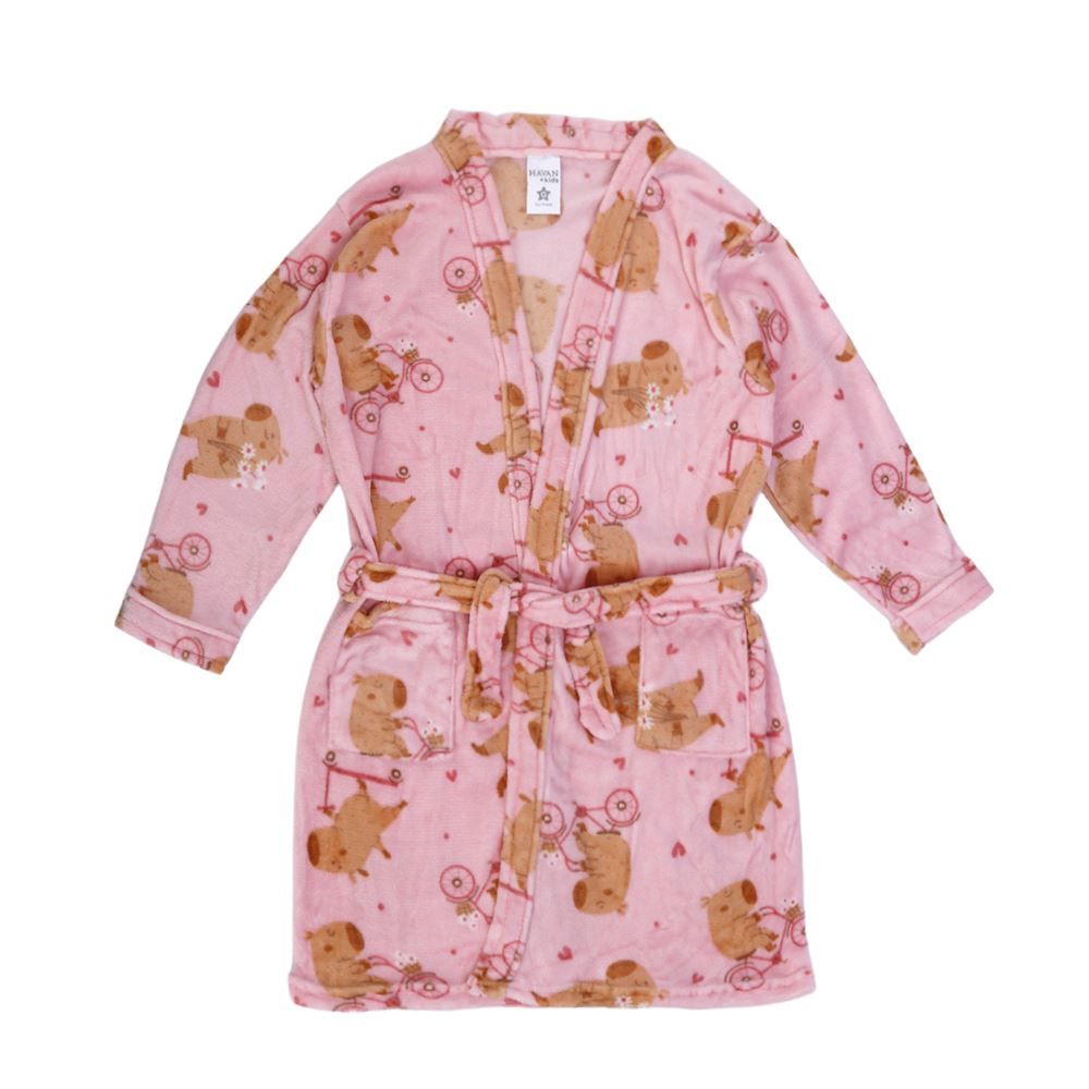 Roupão Infantil G Microfibra Lumini Havan Kids - Capivara Rosa