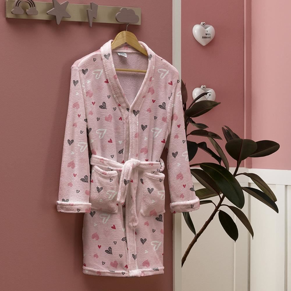 Roupão Infantil M Microfibra Lumini Havan Kids - Coração Rosa