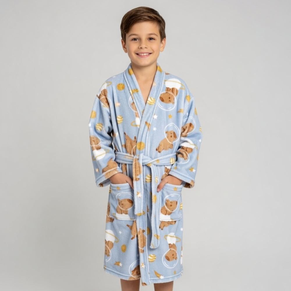Roupão Infantil m Microfibra Lumini Havan Kids - Capivara Astronauta