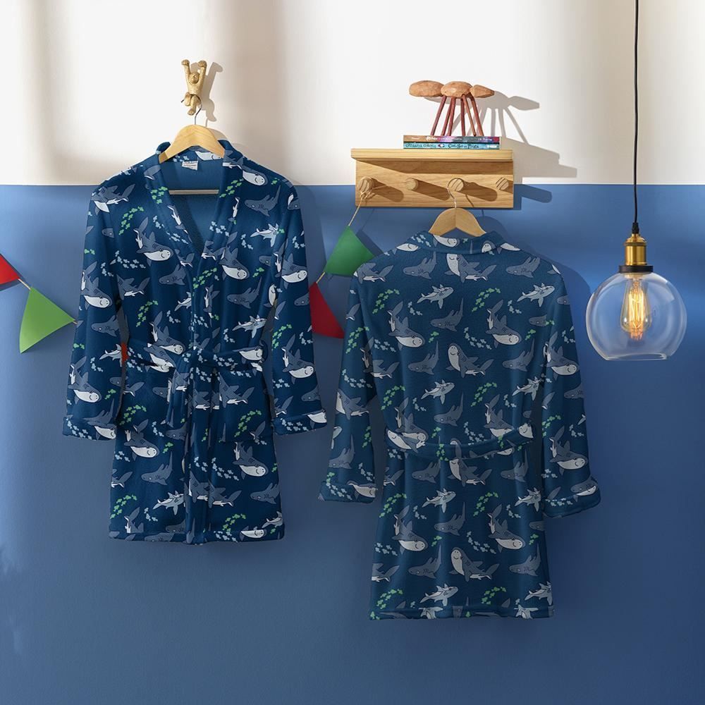 Roupão Infantil P Microfibra Lumini Havan Kids - Tubarão Azul