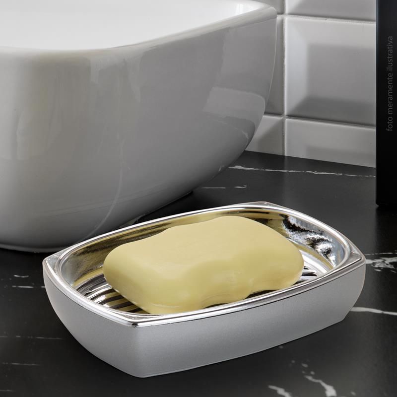 Saboneteira Branca Com Aço Escovado Conceito Arthi