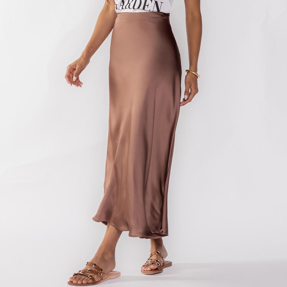 Saia Midi Feminina Em Cetim Patricia Foster