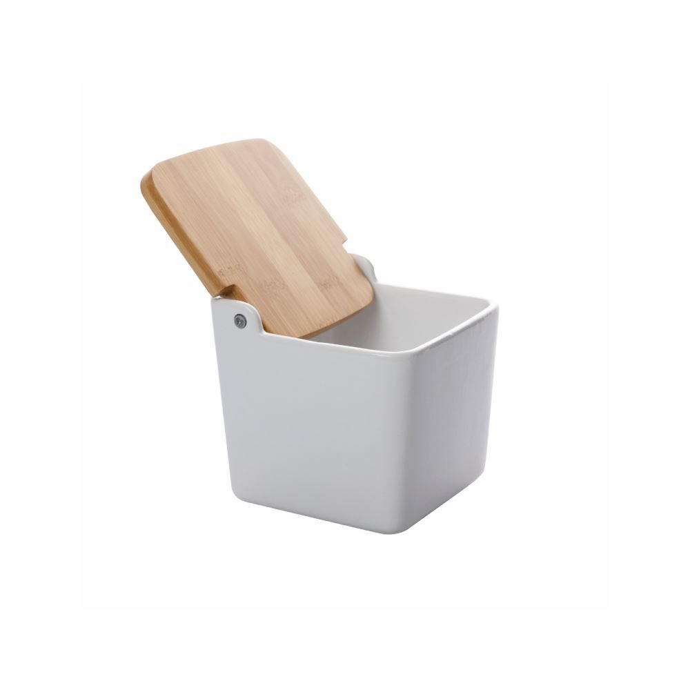 Saleiro De Cerâmica Com Tampa De Bambu Lyor 750 Ml - Branco