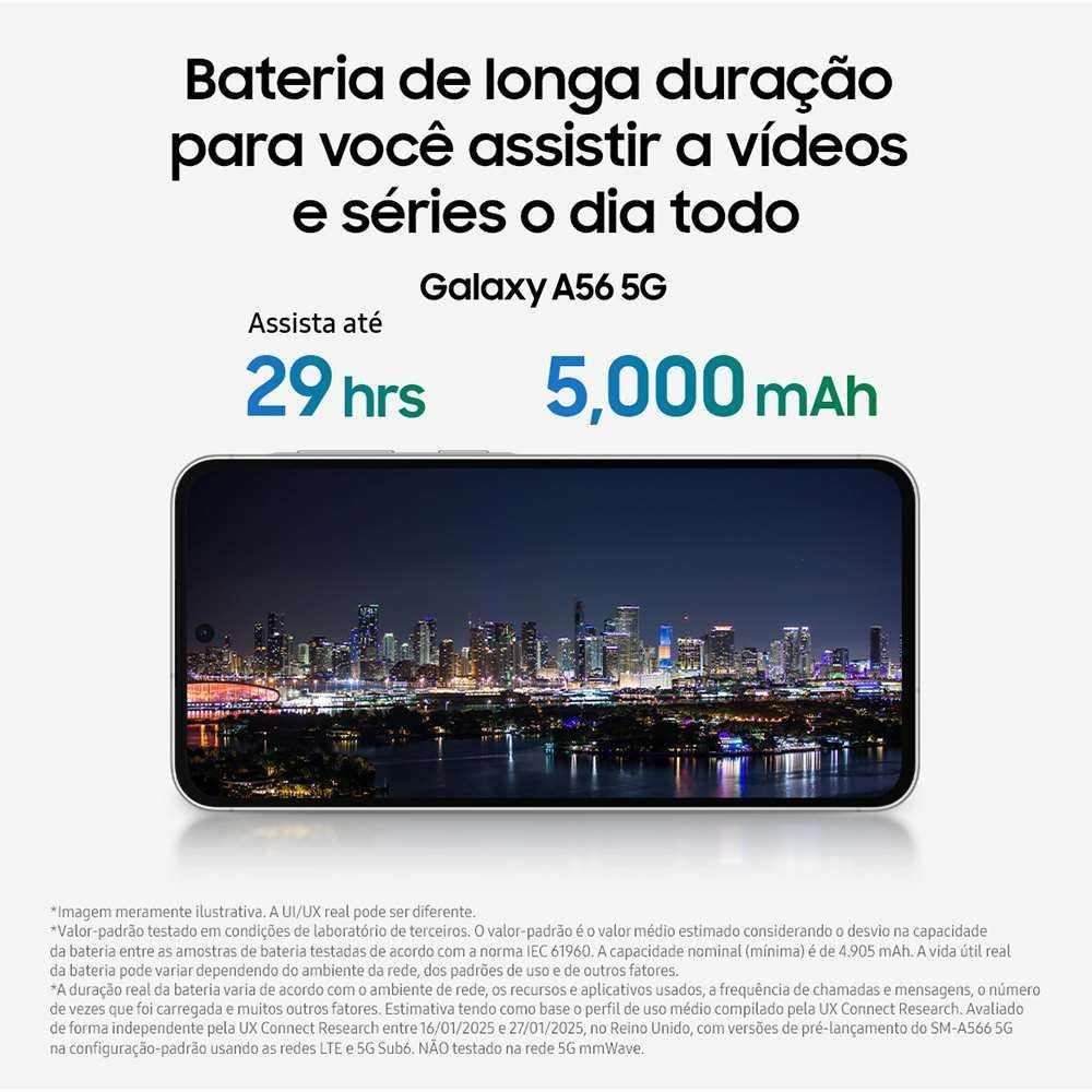 Samsung Galaxy A56 5G, 256 Gb, 8 Gb, Câmera Tripla - PRETO