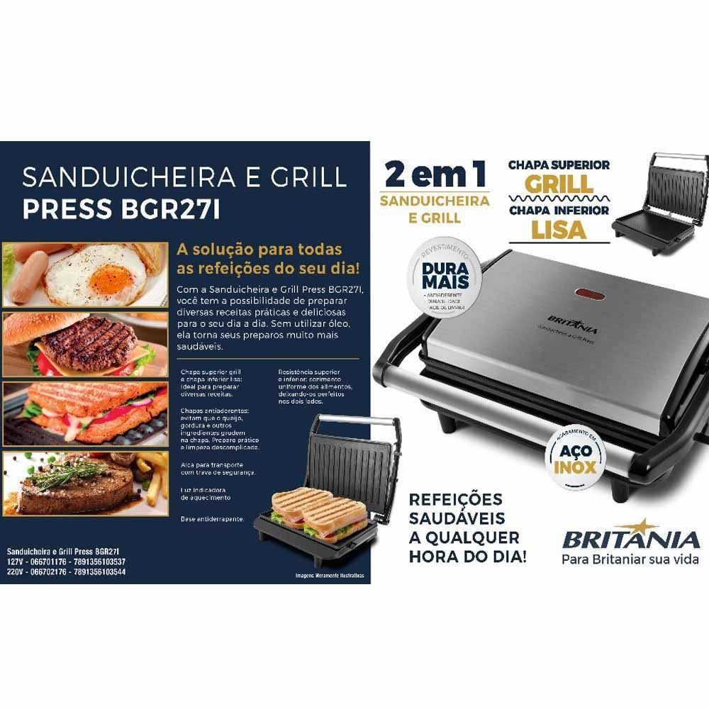 Sanduicheira e Grill Britânia Press BGR27I 
