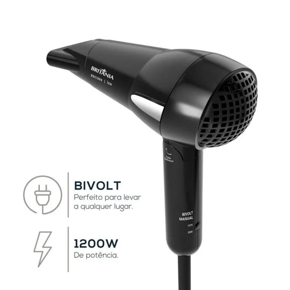 Secador De Cabelos Britânia Travel 1200W Bsc1200 - Bivolt