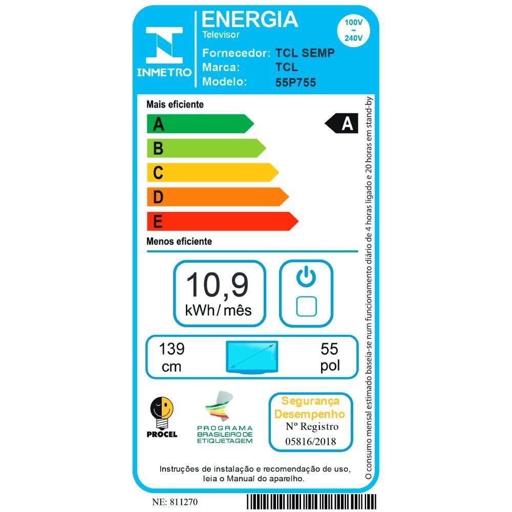 Smart Tv 55” Uhd 4K Tcl Google Tv 55P755 - Bivolt