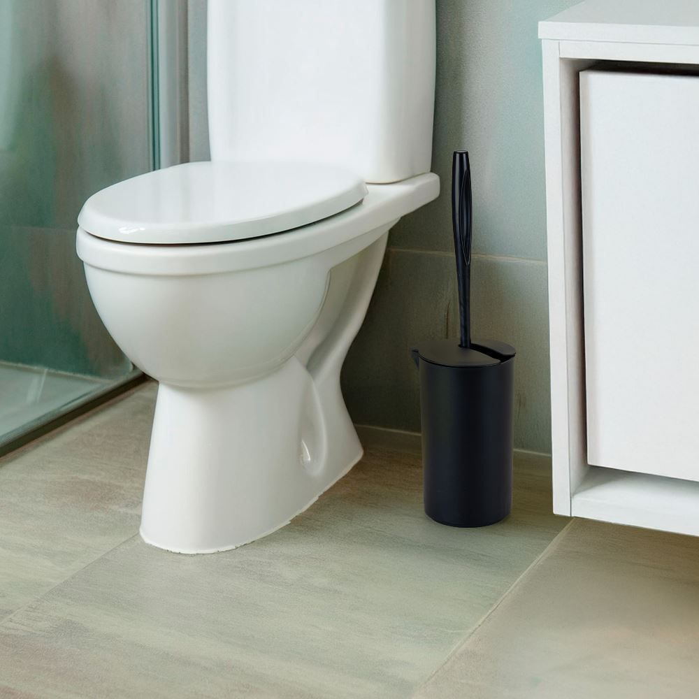 Suporte Com Tampa Articulável Redonda Com Escova Sanitária Black Arthi