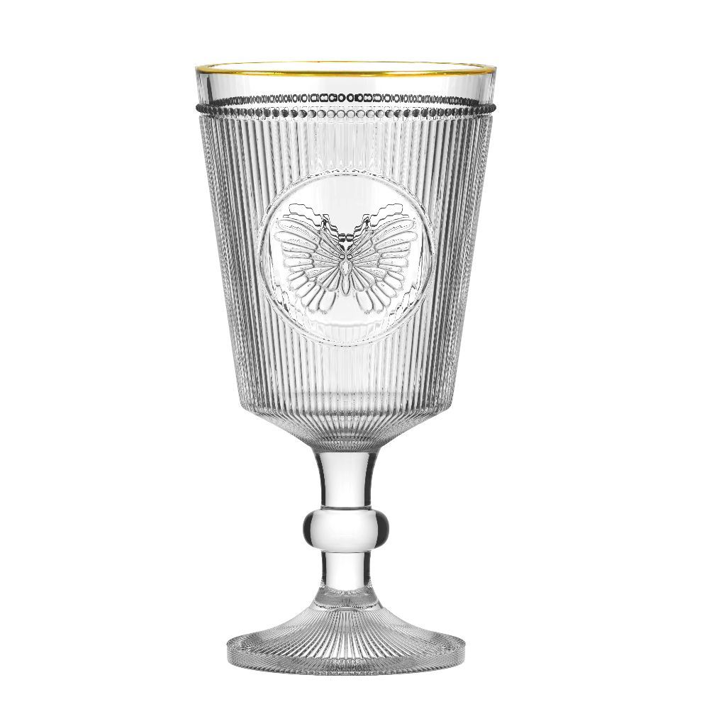 Taça Borboleta Em Vidro Gold Rim L Hermitage Filete Dourado - 325ml