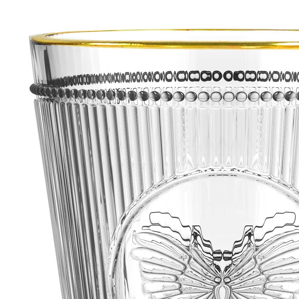 Taça Borboleta Em Vidro Gold Rim L Hermitage Filete Dourado - 325ml