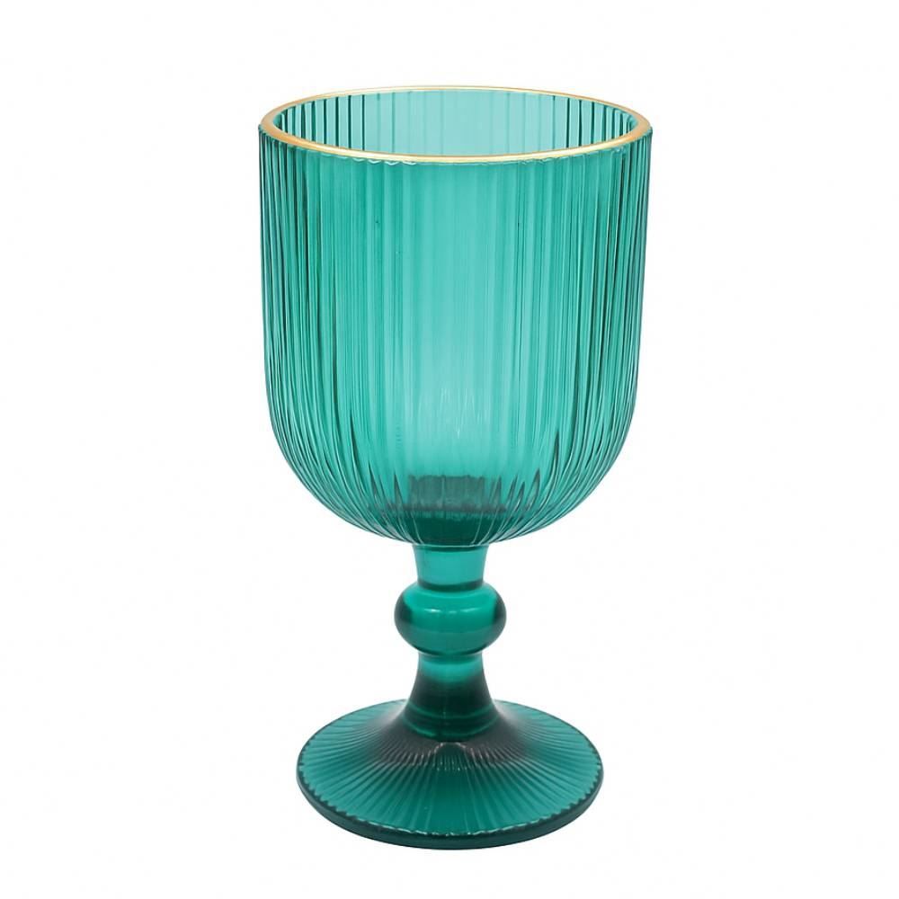 Taça De Água Vidro Premium Filete Dourado Havan Casa 365Ml - Verde