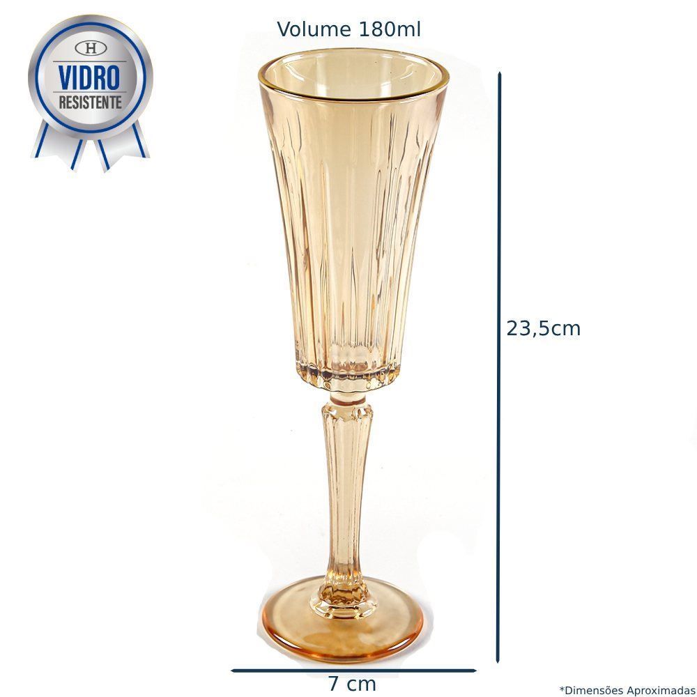 Taça De Champanhe Egeu Filete Dourado Hauskraft 180Ml - Ambar