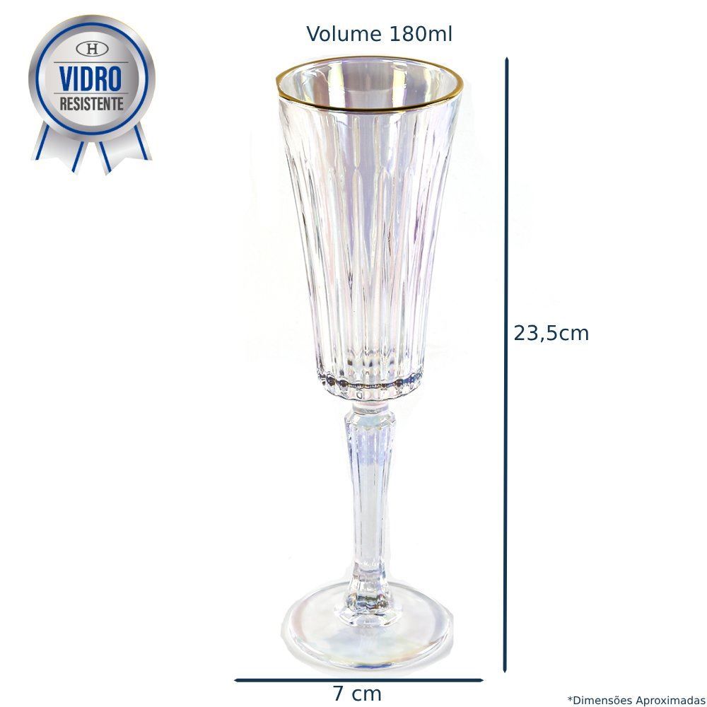 Taça De Champanhe Egeu Filete Dourado Hauskraft 180Ml - Rainbow