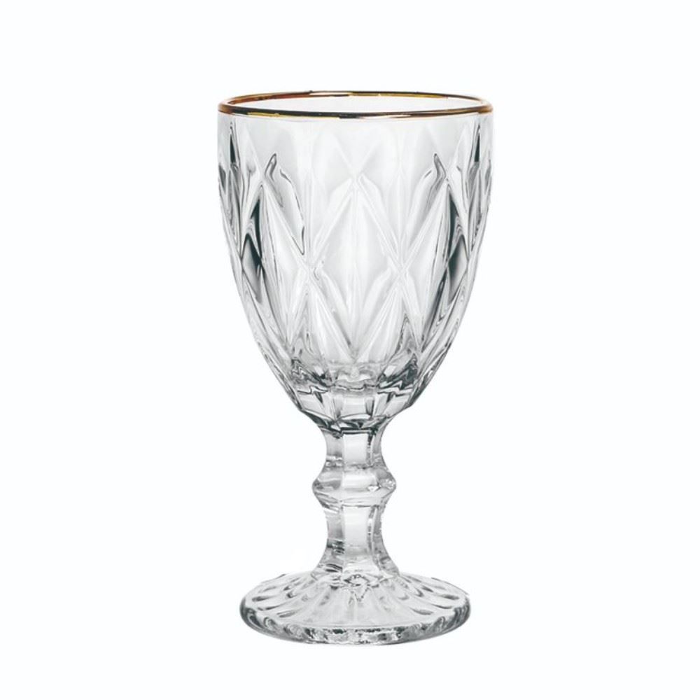 Taça De Vidro Com Borda Dourada Diamante Clear 300Ml - Multipresentes