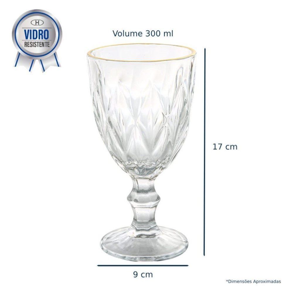 Taça De Vidro Com Borda Dourada Diamante Clear 300Ml - Multipresentes
