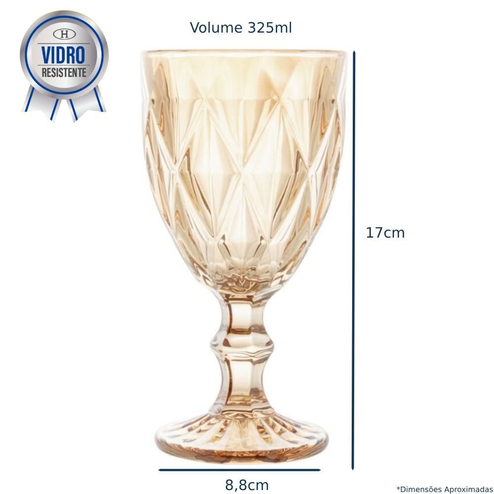 Taça Para Água Vidro Diamond 325Ml Lyor - Âmbar