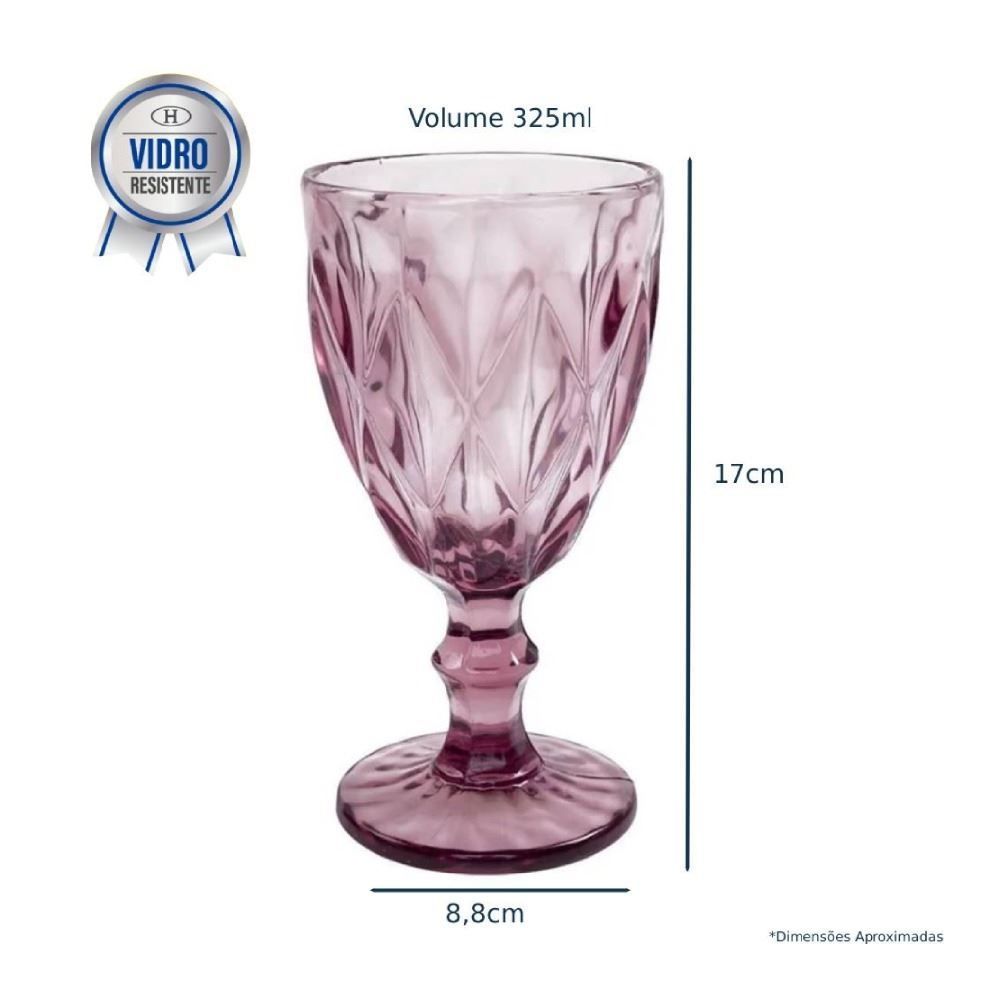 Taça Para Água Vidro Diamante Lyor 325 Ml - Lilás 