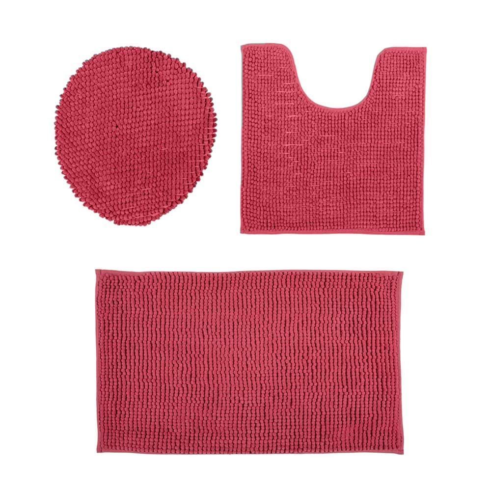 Tapete Banheiro 3Pcs Dobby - Rosa
