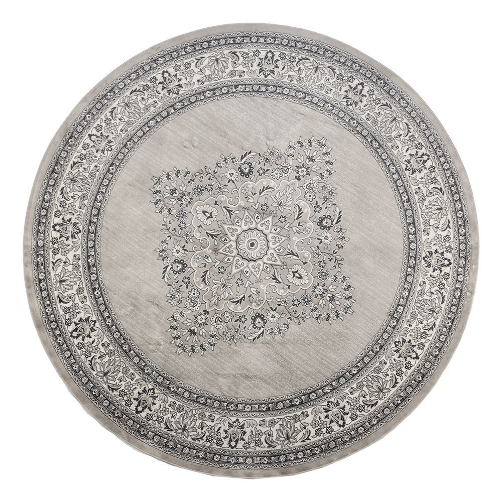 Tapete Belga 2,00 M De Diâmetro Quarto E Sala Havan Casa - Moldura Cinza E Bege