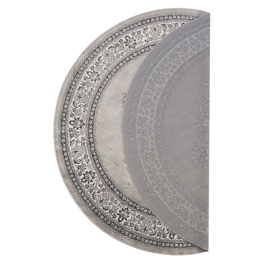 Tapete Belga 2,00 M De Diâmetro Quarto E Sala Havan Casa - Moldura Cinza E Bege