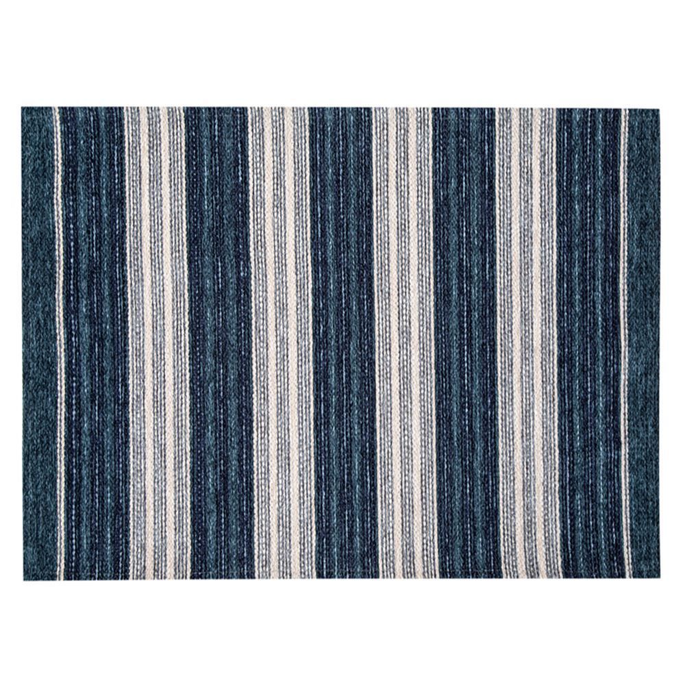 Tapete Chenile 1,20X1,60M Quarto E Sala Havan - Azul Listras Off 