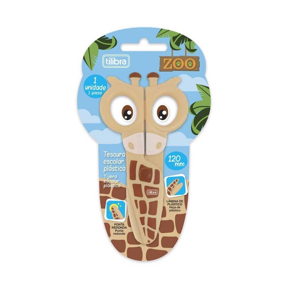 Tesoura Escolar Plástica Zoo Girafa12cm Tilibra - 891835