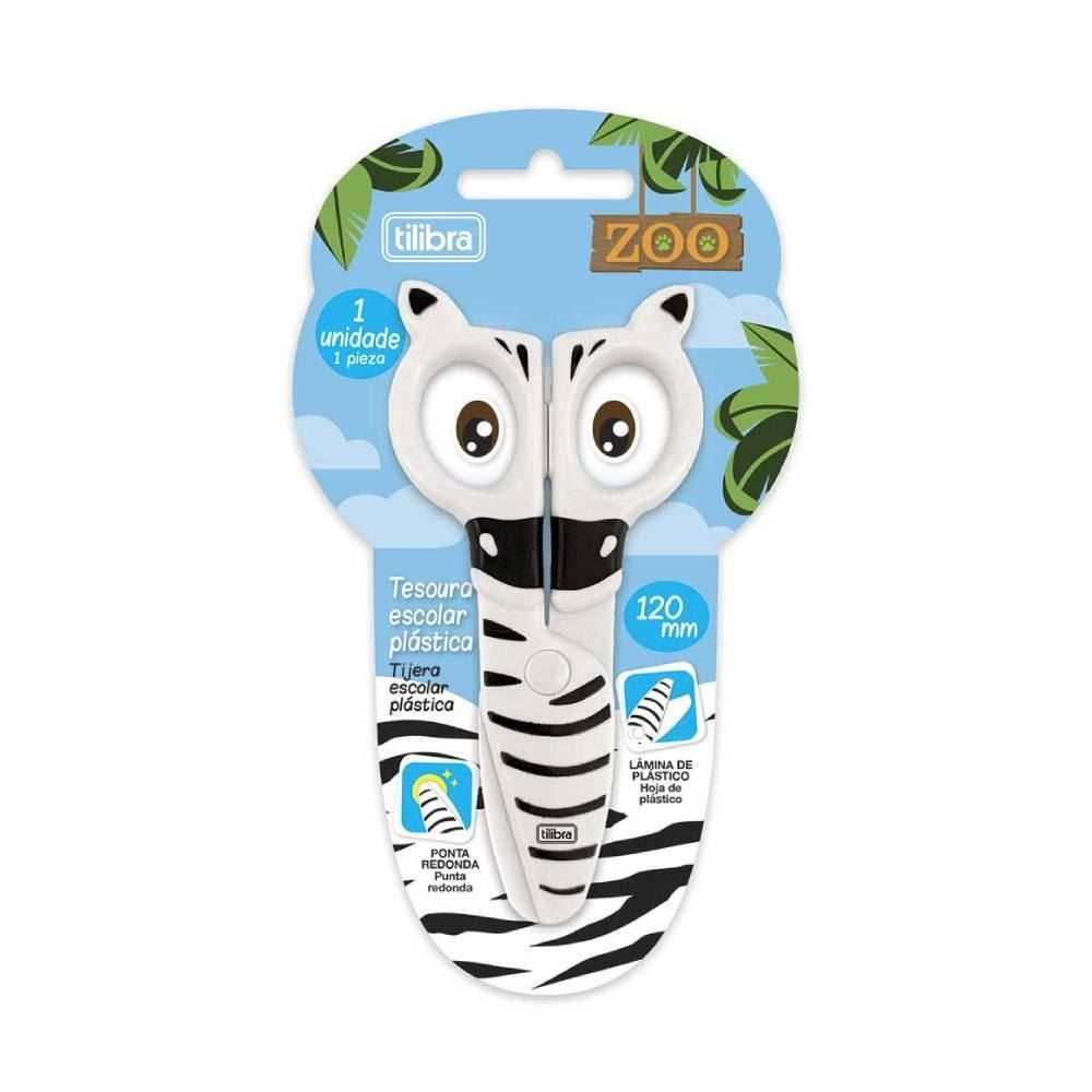Tesoura Escolar Plástica Zoo Zebra 12Cm Tilibra - 891797