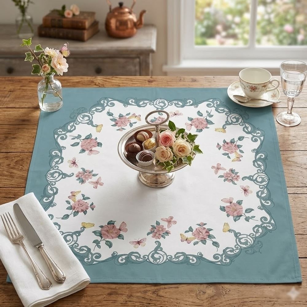 Toalha Centro de Mesa 78X78 cm Clean Döhler - Borboletas