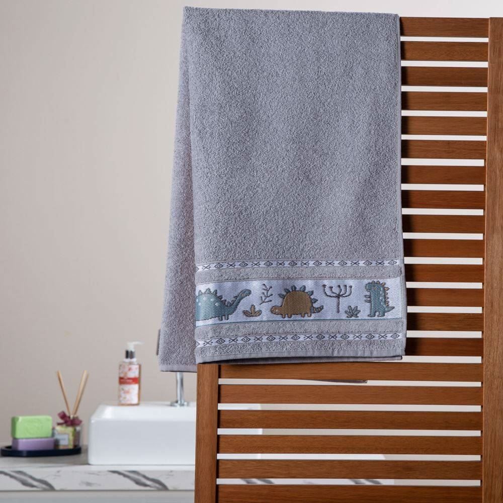 Toalha De Banho Infantil Cute Baby Havan Casa - Dino Cinza Amianto