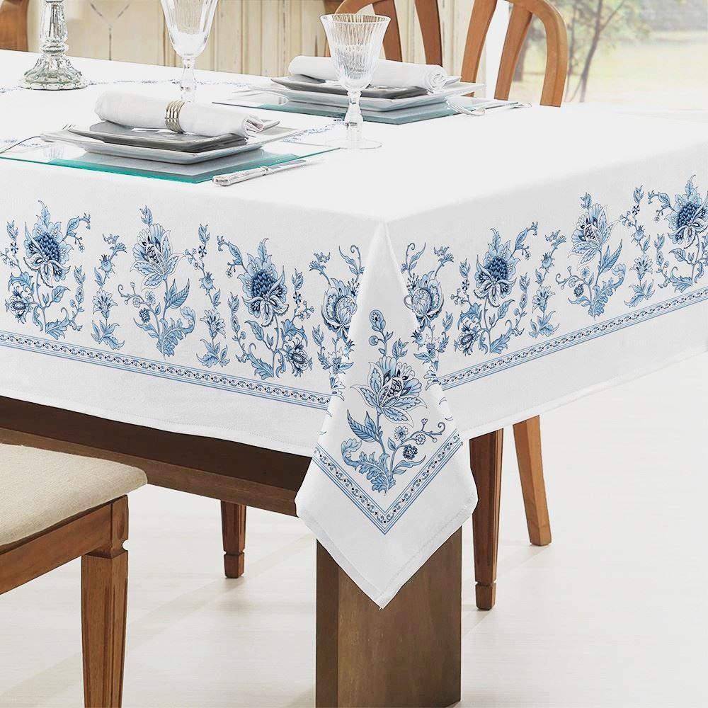 Toalha De Mesa 1,40 X 2,10M Clean Döhler - Chintz Azul Novo