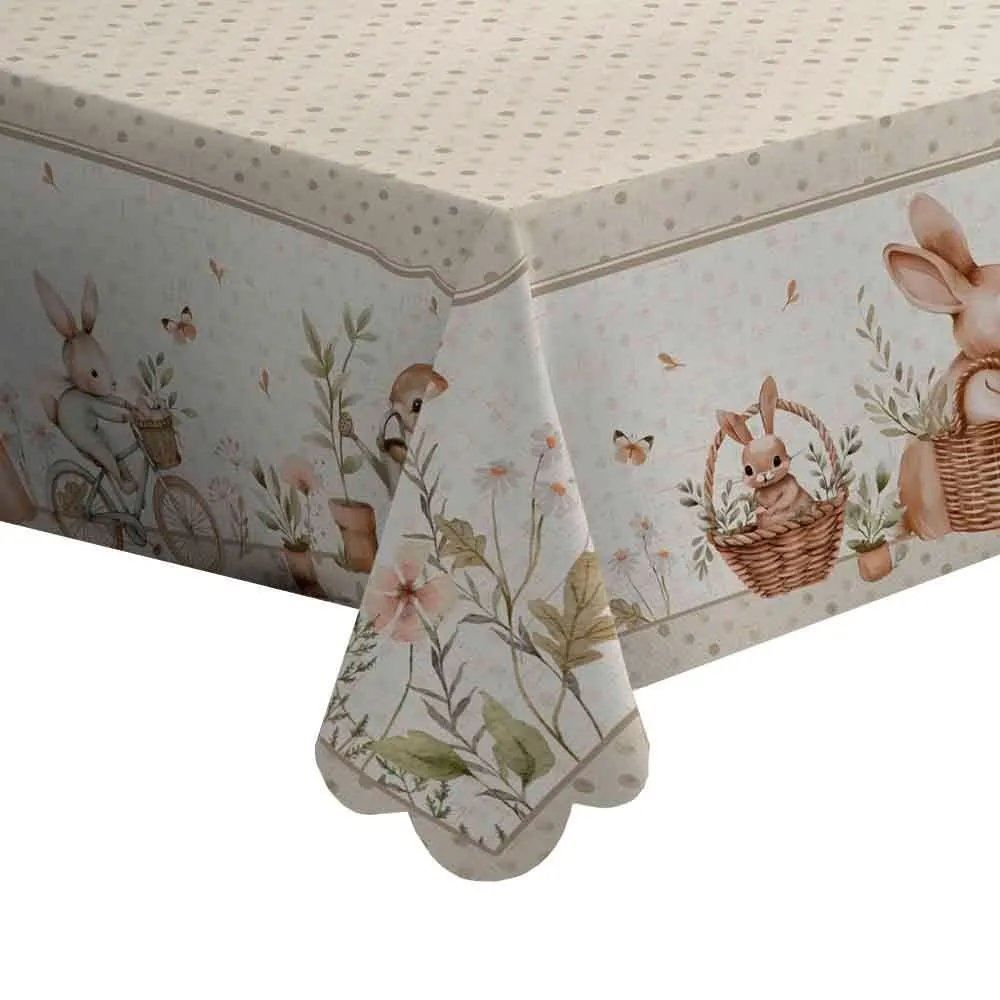 Toalha de Mesa Páscoa Estampada 1,40X2,50 m Havan Casa - Coelhos Jardim Bege