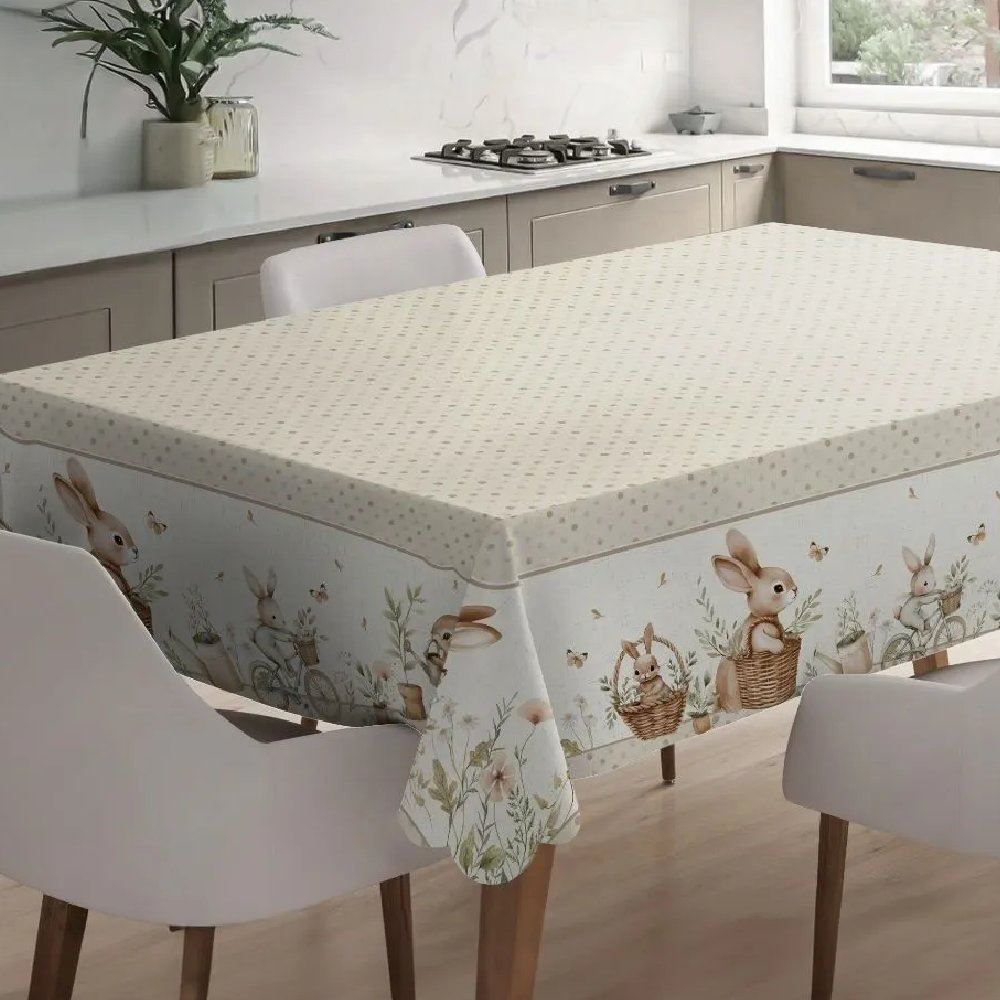 Toalha de Mesa Páscoa Estampada 1,40X2,50 m Havan Casa - Coelhos Jardim Bege