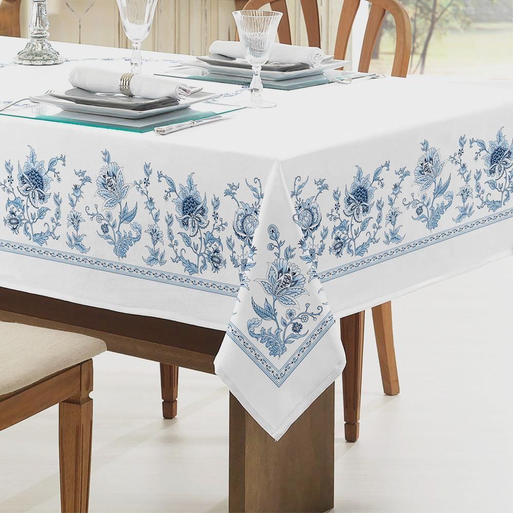 Toalha De Mesa 1,40 X 1,40 M Clean  Döhler - Chintz Azul Novo