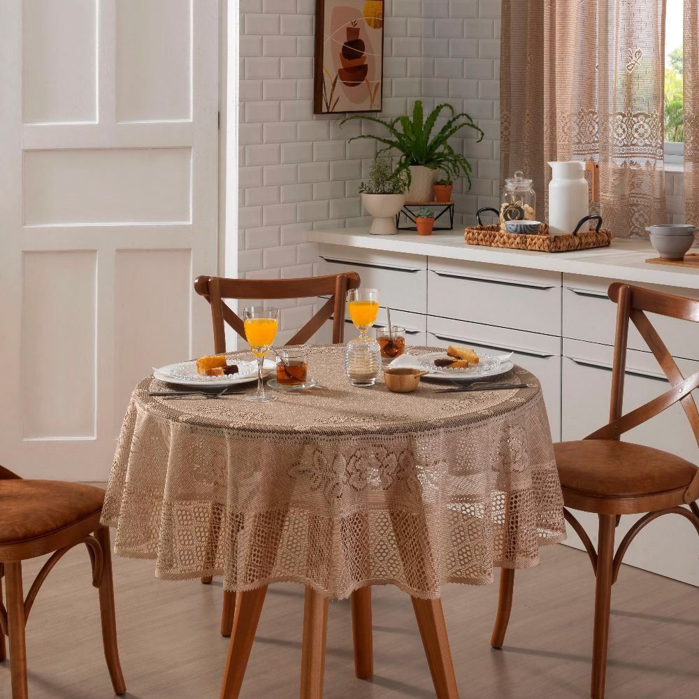 Toalha De Mesa Redonda 1,50M Valência Havan Casa 1 Pç - Marrom Claro