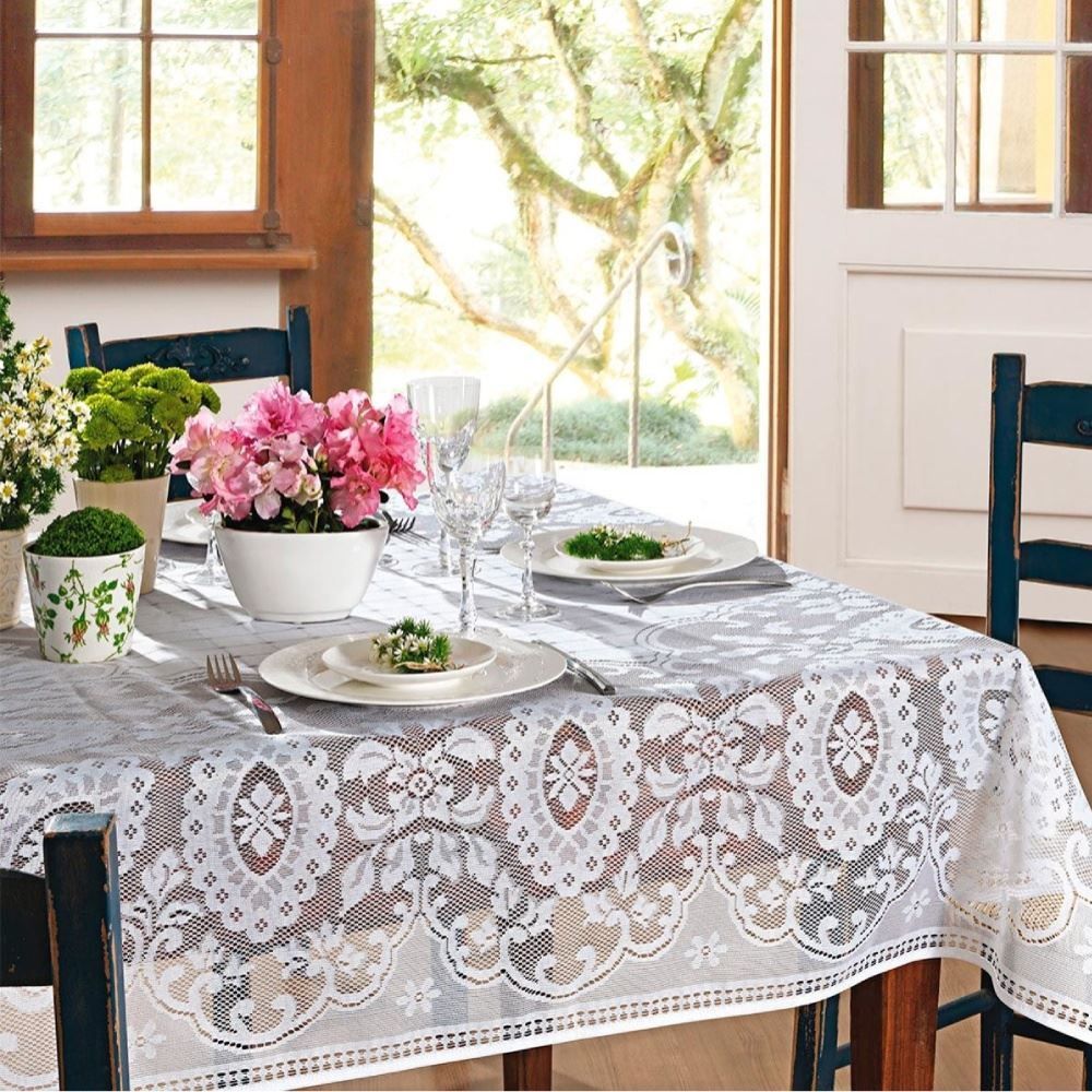 Toalha De Mesa 1,40X 2,00M Renda Venezuela Lepper - Branco