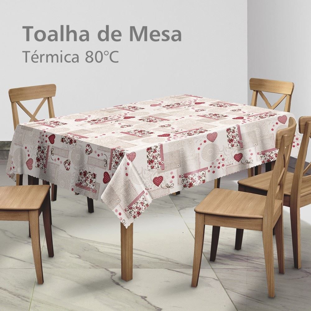 Toalha De Mesa Térmica 1,38X2,10 M Salehtex - Coração Patchwork