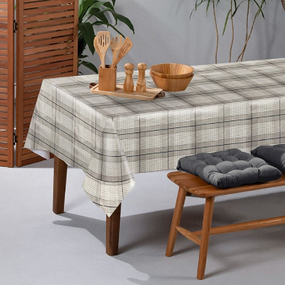 Toalha De Mesa Térmica 1,40X3,00 M Havan Casa  - Xadrez Cinza