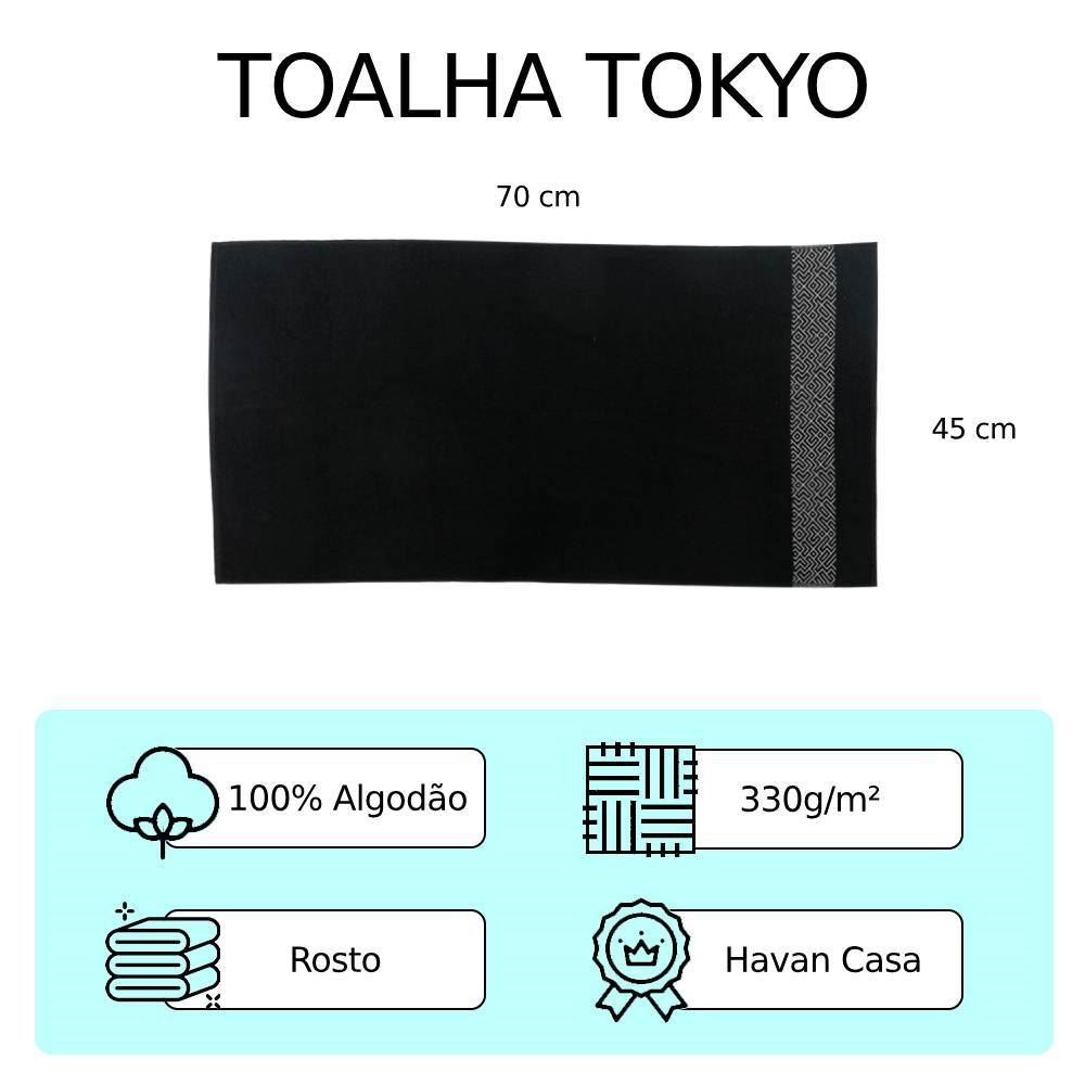 Toalha De Rosto 100% Algodão Tokyo Havan Casa - Preto